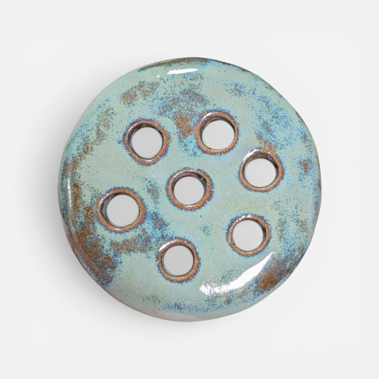 Smooth Dome Ceramic Flower Frog Lid - Mint & Iron Speckle