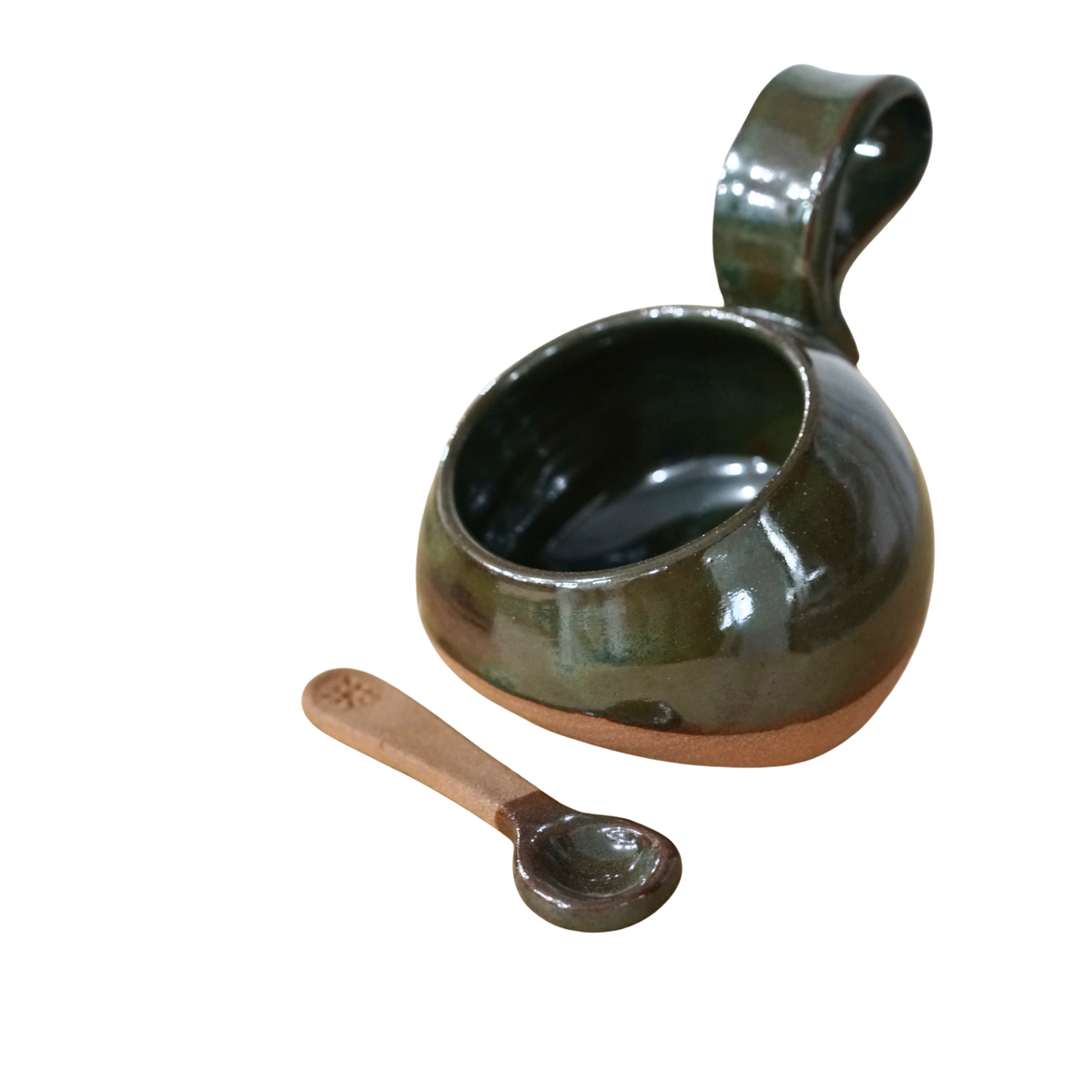 Verdant Hearth – Hand-Thrown Ceramic Salt Pig & Spoon Set
