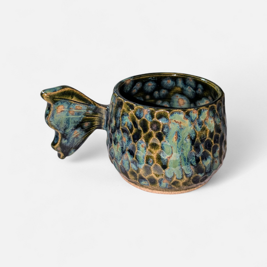 Sculptural Ceramic Fish Tail Mug – Scale & Wave Variants