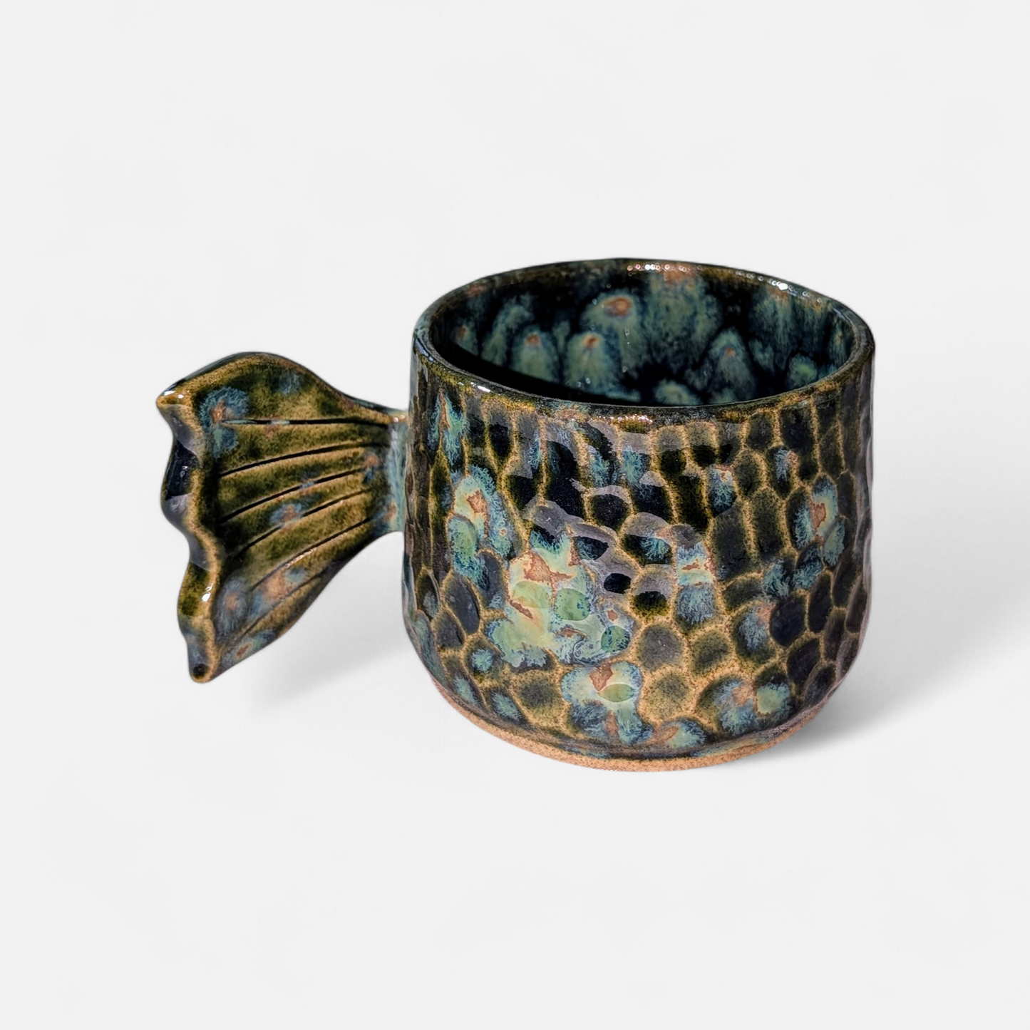 Sculptural Ceramic Fish Tail Mug – Scale & Wave Variants