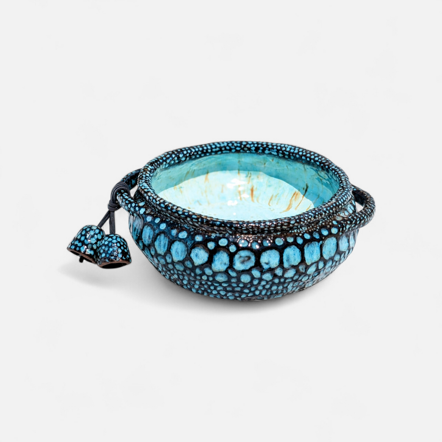 'Aura' Coil-Built Stoneware Serving Bowl with Dangle Charms
