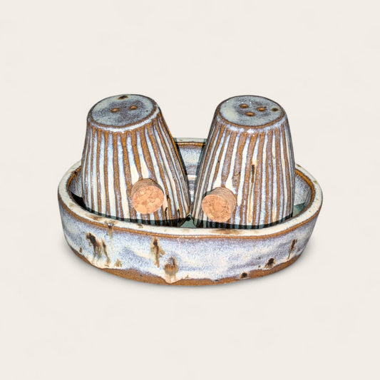 Rustic Modern Ceramic Shaker Set with Matching Caddy