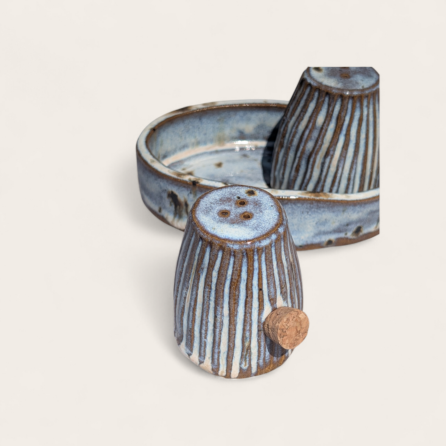 Rustic Modern Ceramic Shaker Set with Matching Caddy