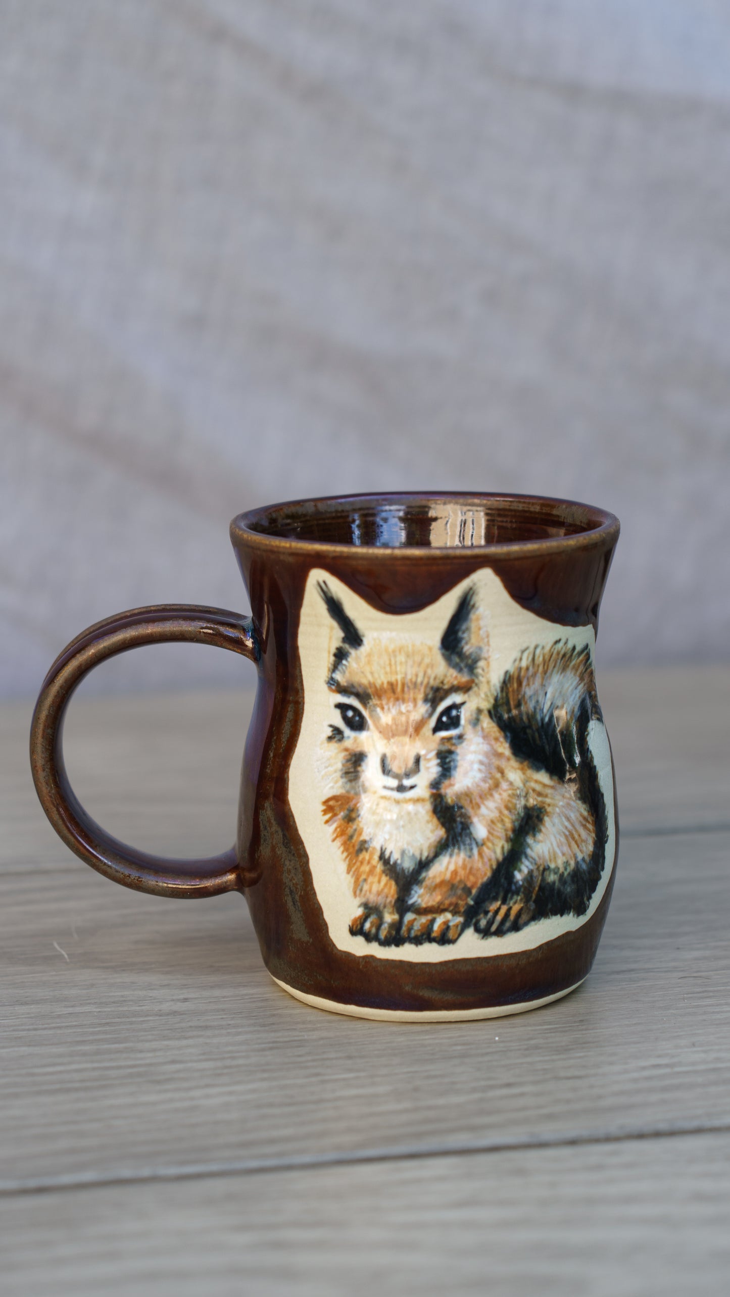 Hand-Painted Squirrel Artisan Pottery Mug | Rustic Woodland Ceramic Coffee Cup