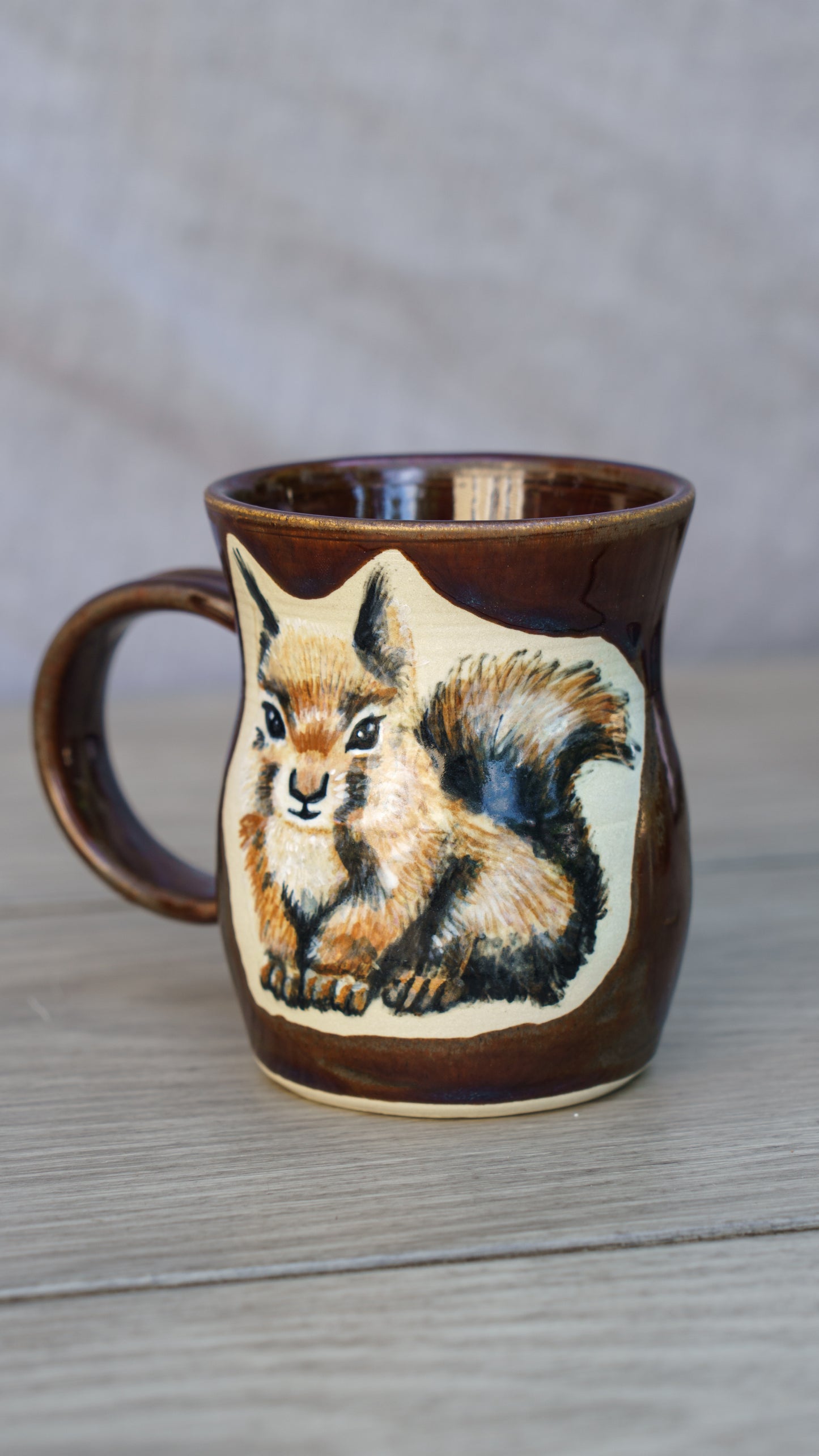 Hand-Painted Squirrel Artisan Pottery Mug | Rustic Woodland Ceramic Coffee Cup