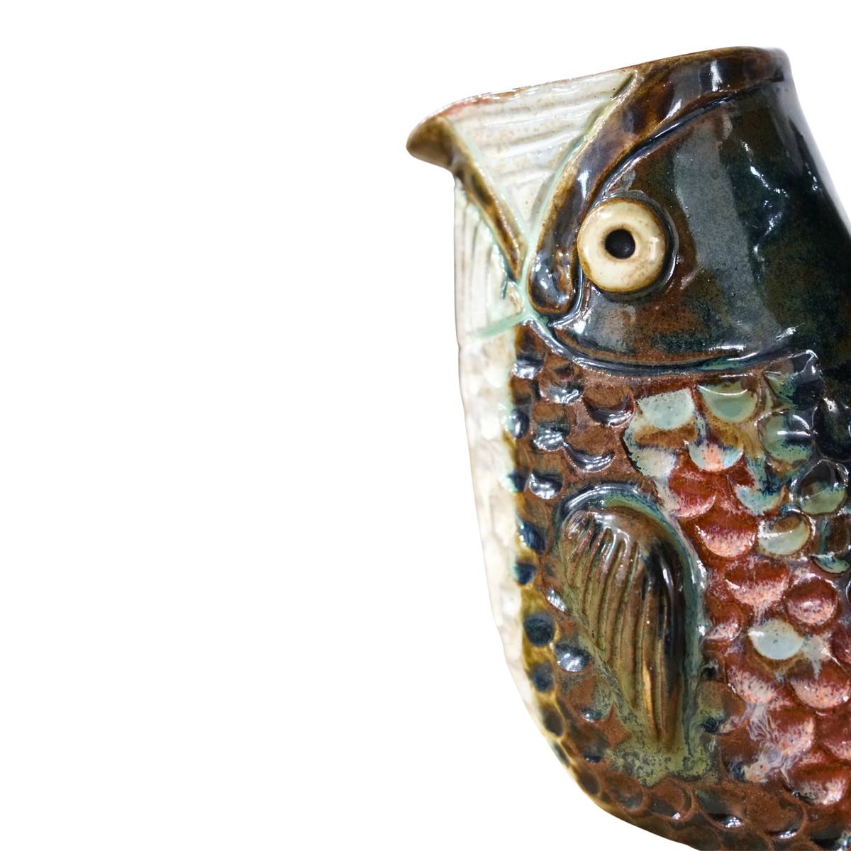 Handcrafted Ceramic Fish Guggle Jug – Unique Art Pottery Pitcher