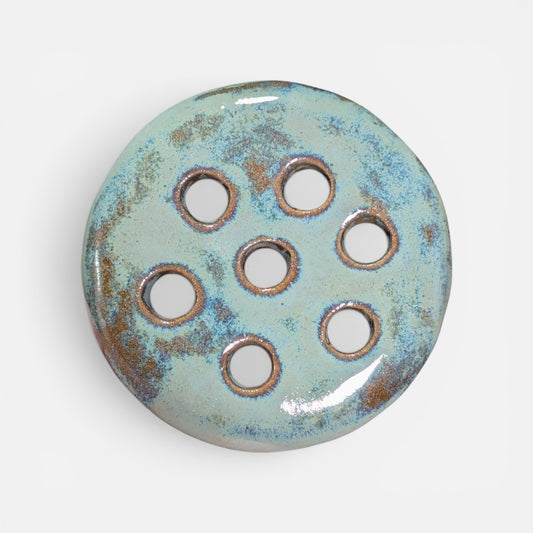 Smooth Dome Ceramic Flower Frog Lid - Mint & Iron Speckle