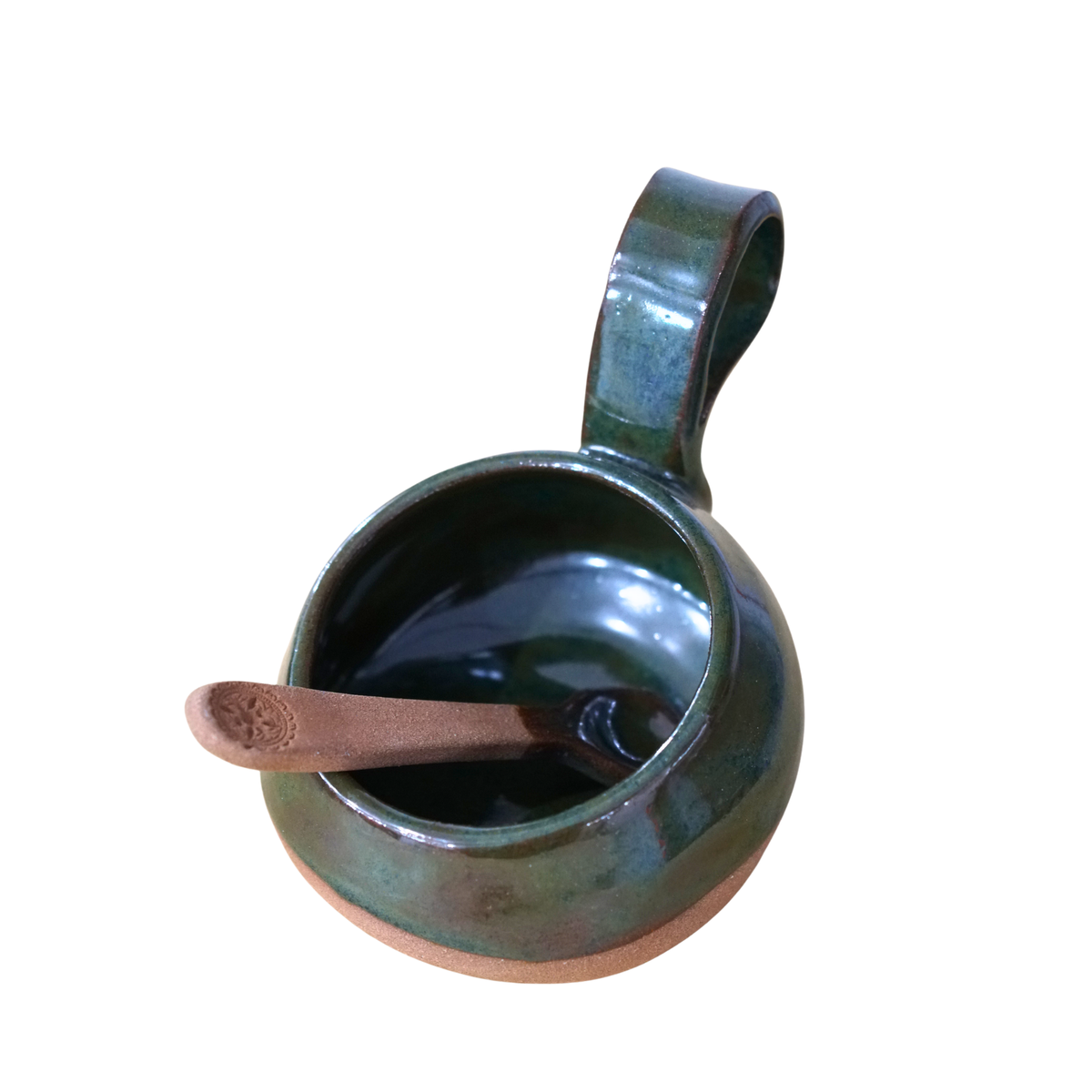 Verdant Hearth – Hand-Thrown Ceramic Salt Pig & Spoon Set