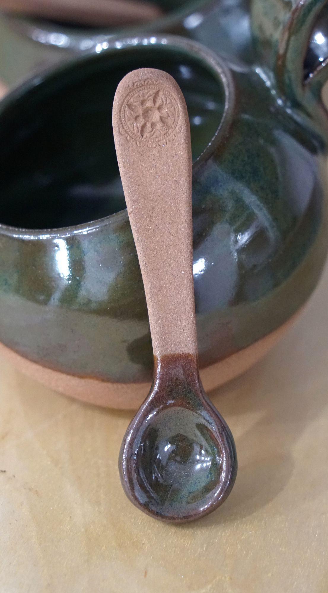 Verdant Hearth – Hand-Thrown Ceramic Salt Pig & Spoon Set